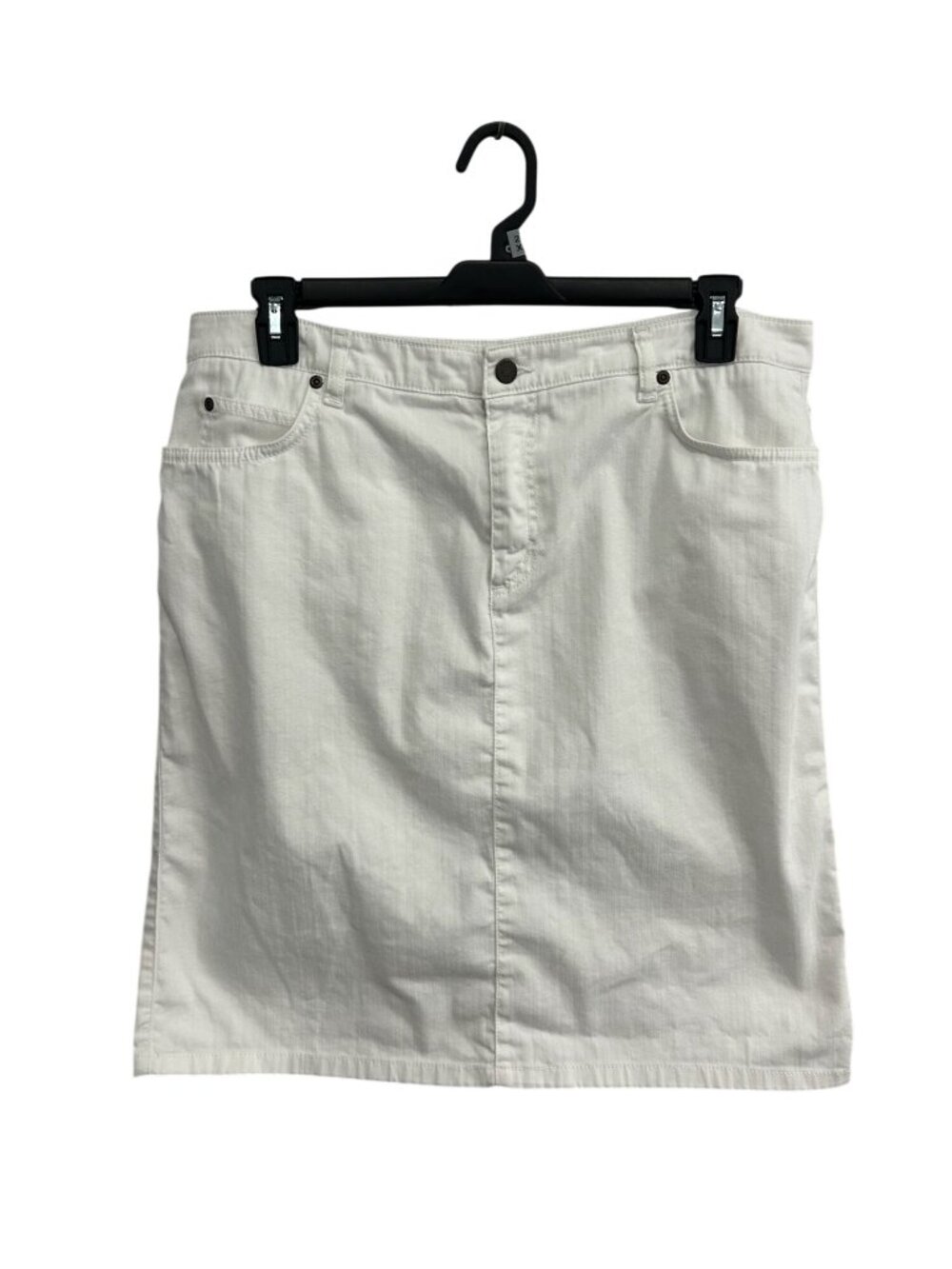 Apostrophe 18 White Denim Stretch Skirt Back Slit Pockets Old Money Minimalist